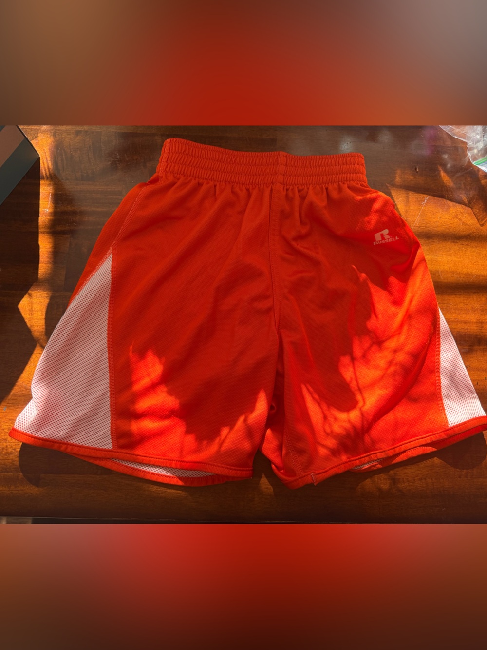 Russell Athletic Orange Mesh Shorts with White Side Panels